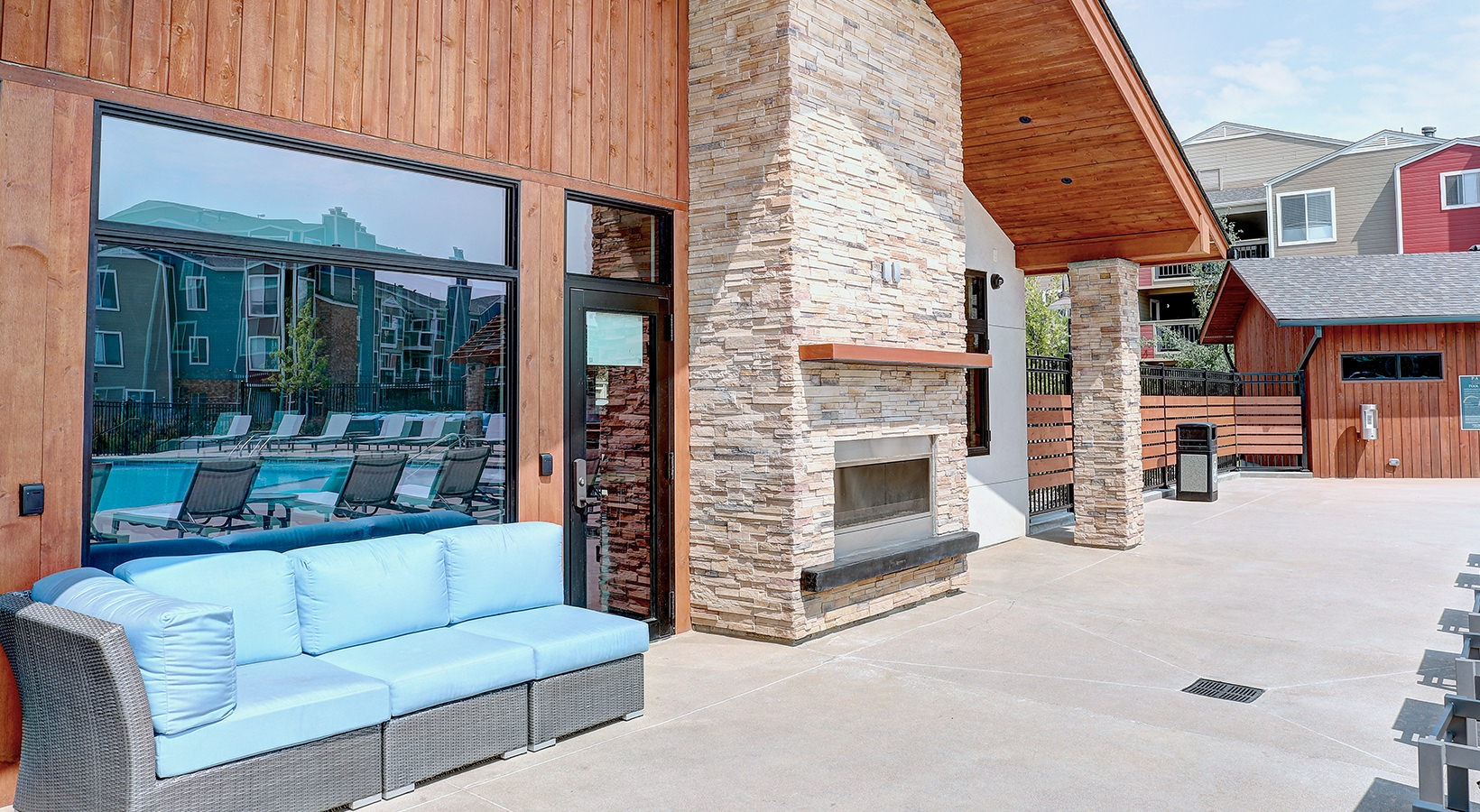 Outdoor Lounge Area Outdoor seating area with fireplace